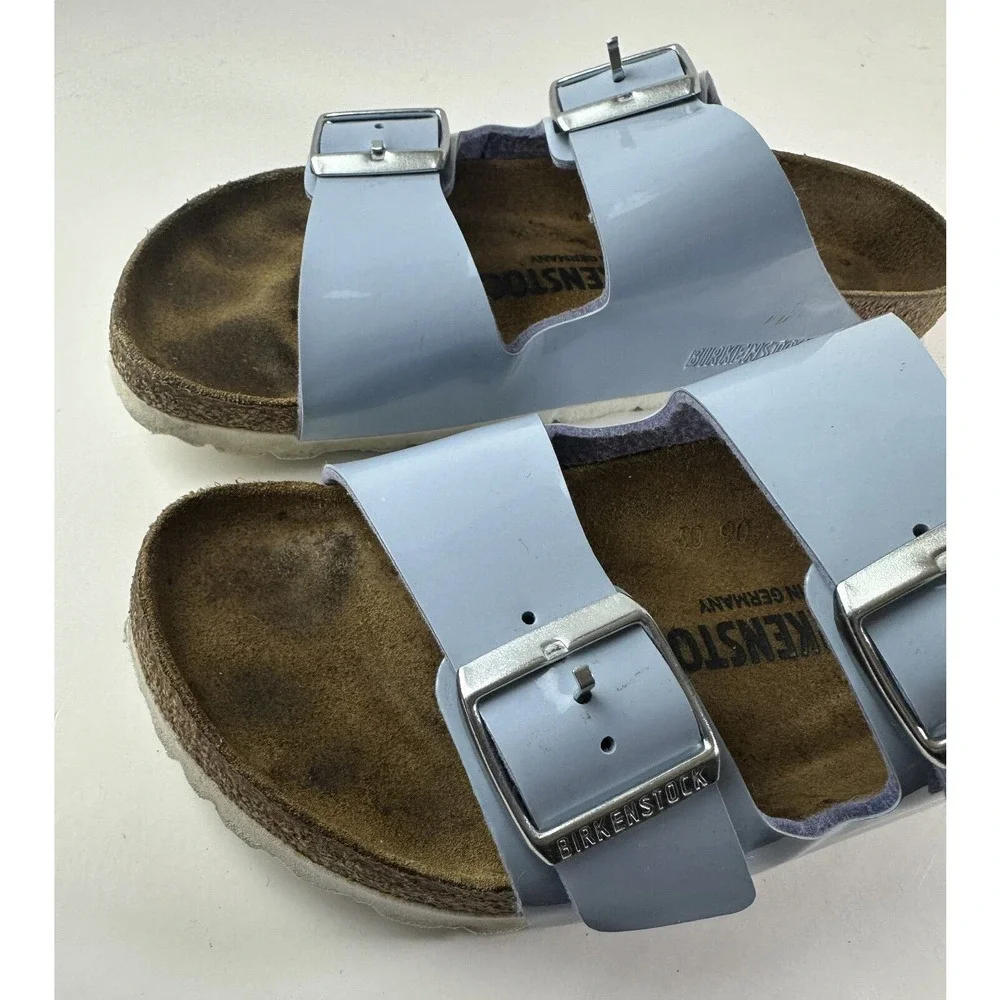 Birkenstock Arizona Big Buckle Birko-Flor Patent Dove Blue Size 37 US Women's 6 - Picture 4 of 11